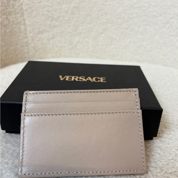 Versace Beige Quilted Card Holder with Gold Accent - Picture 2 of 4